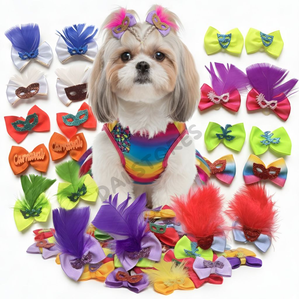 kit com 32 lacinhos pet carnaval colorido laços para cachorro banho e tosa em Oferta na Shopee