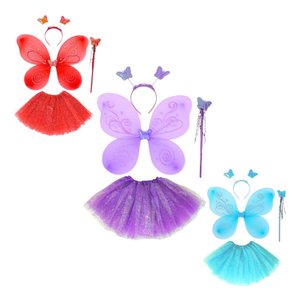 Kit Fantasia Fadinha Infantil Com Asa Led, Tiara E Saia Tule Led Infantil Menina Nf