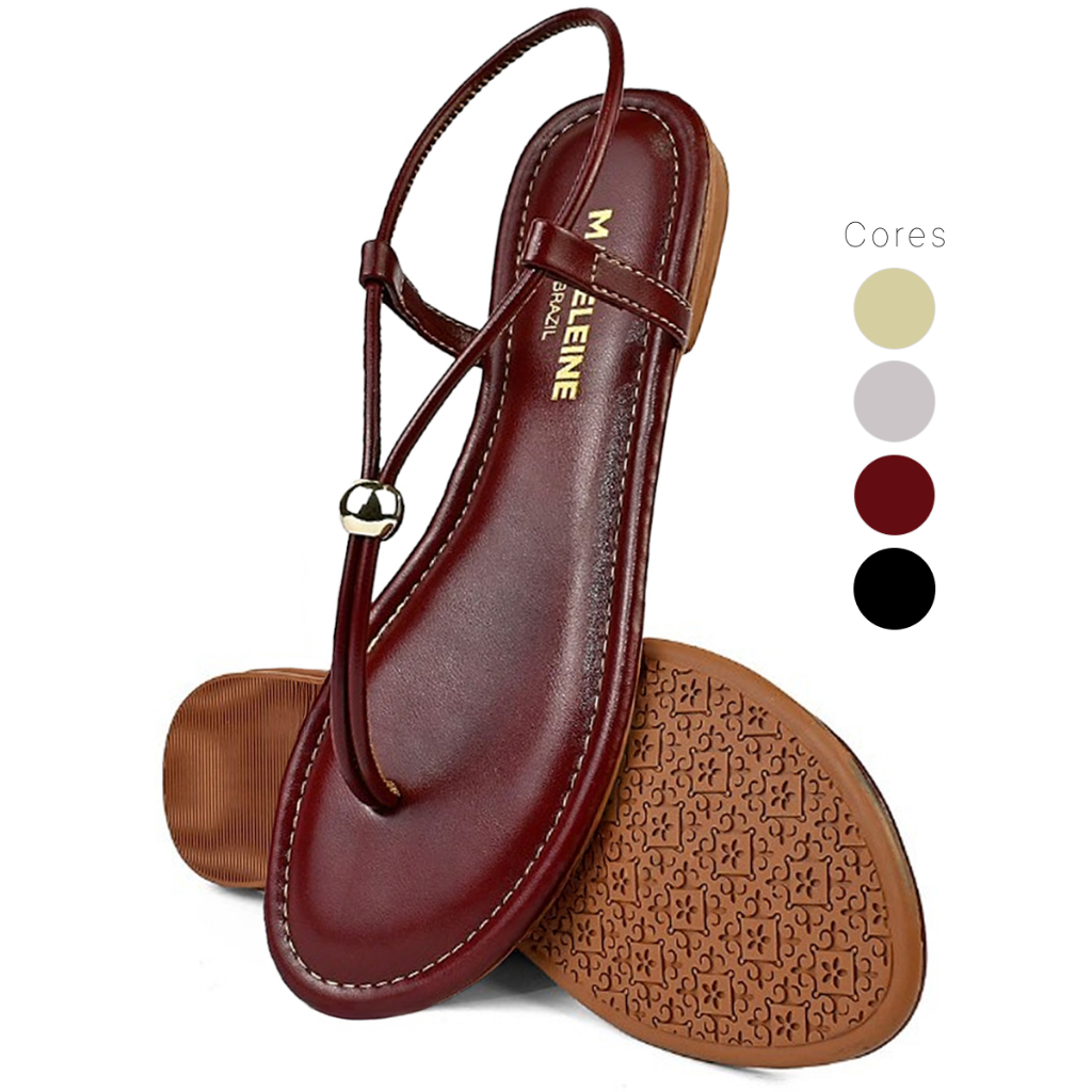 Sandália Rasteirinha Feminina Bico Redondo Confortável Elegante Bordô Preta Prata Dourada Tendência em Oferta na Shopee