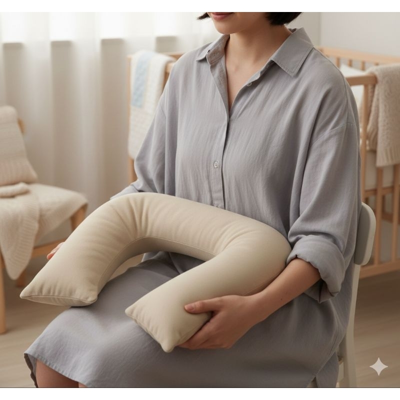 Almofada Amamentação Suede Bege Fibra Siliconada Confort