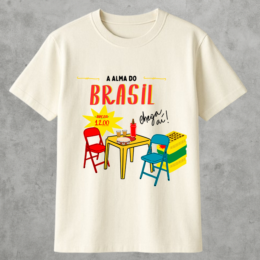 Camiseta Básica Masculina Alma do Brasil Boteco Bar Blusa 100% Algodão Feminina Brasilidade