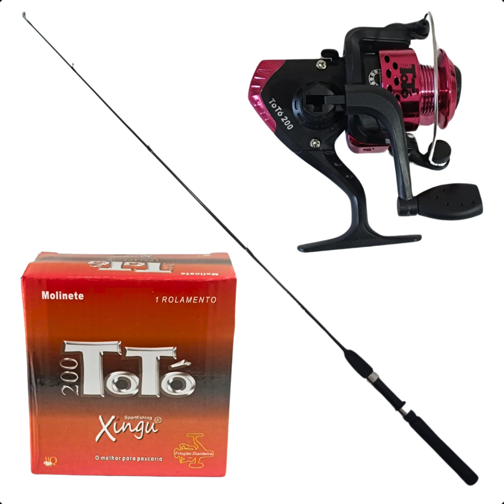 Kit De Pesca Completo 1 Vara Polar 1,20m  4-12 lbs 6 kg + 1 Molinete Toto 200