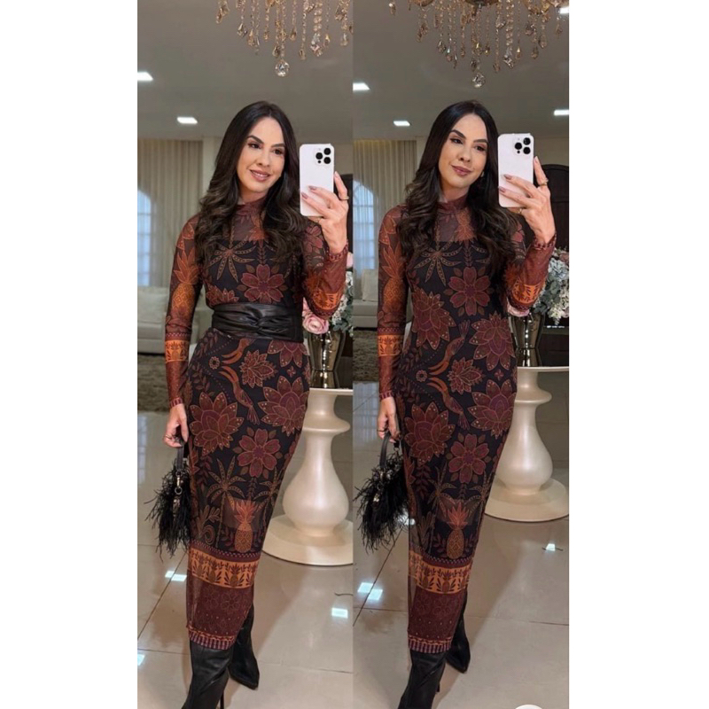 vestido longo tule manga longa feminino