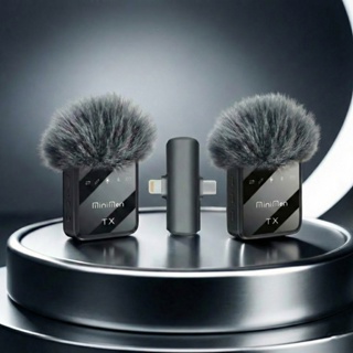 Microfone Lapela Sem Fio Duplo 2em1 iPhone Android Tipo-C Lightning Para Live Vídeo Blog MM-F15-2 em Oferta na Shopee