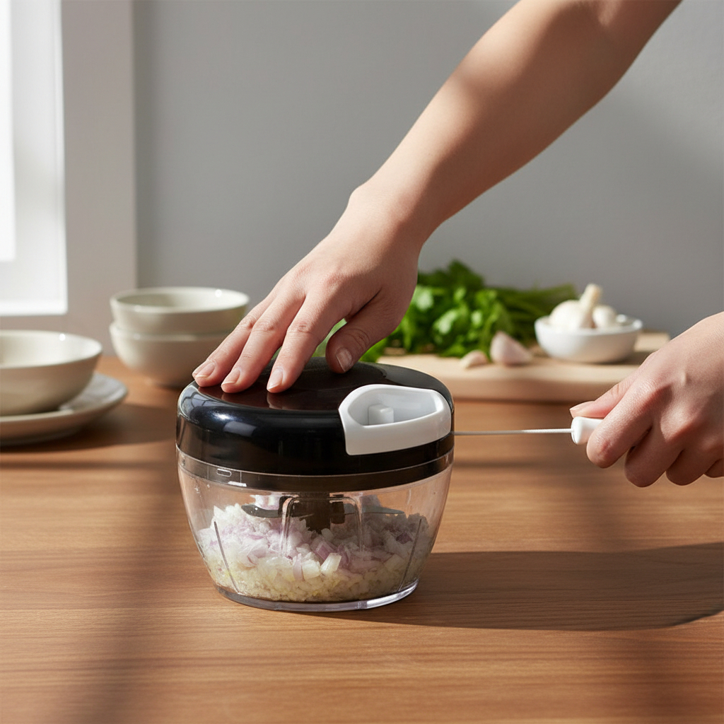 Triturador Processador de Cozinha Manual 500ml Carne Alho Cebola Legumes Compacto