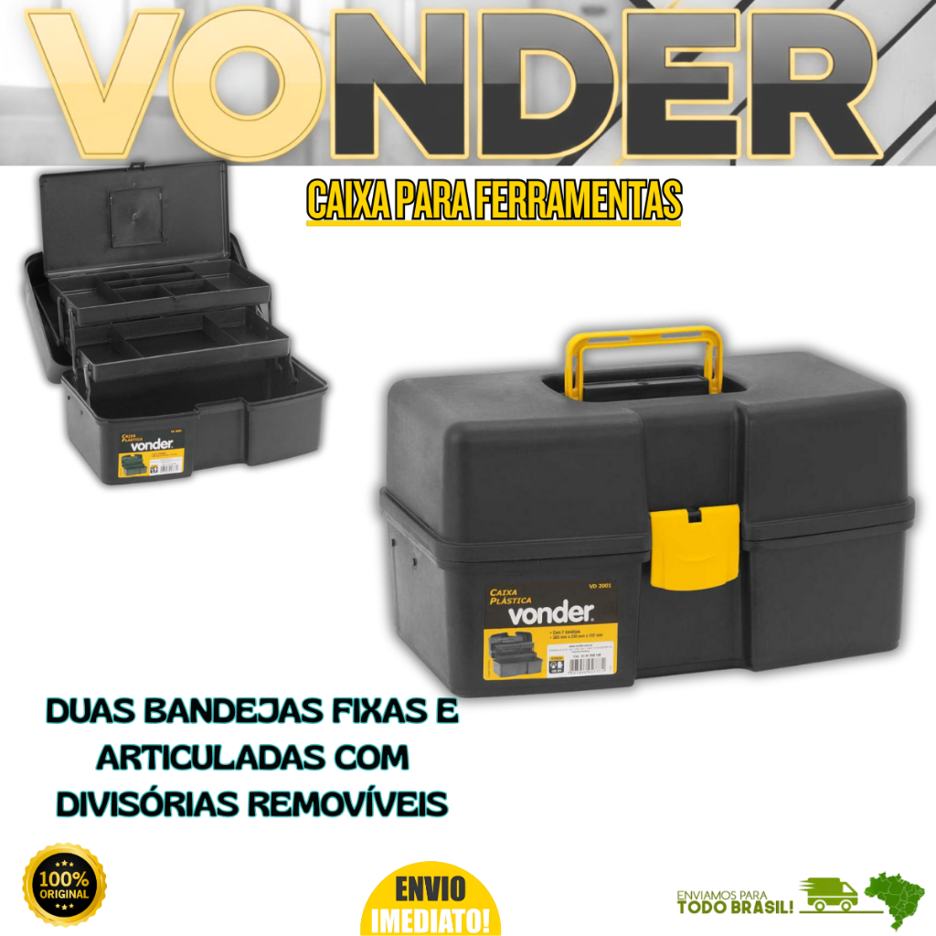 Caixa Para Ferramentas Vonder Com 02 Bandejas E Divisórias Removíveis Até 6kg Oferta Premium