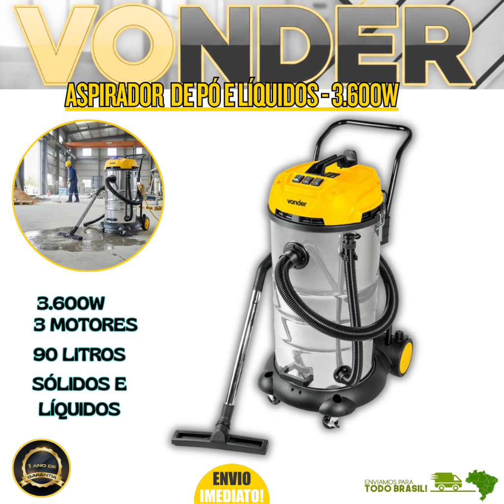 Aspirador De Pó e Líquidos Sólidos APV3690 3.600W Uso Profissional 220V Vonder Oferta Premium
