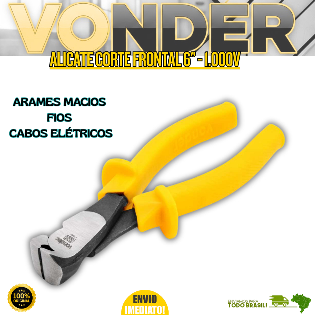 Alicate Corte Frontal Profissional 6" Vonder Isolado 1000V Arames Macios Fios Cabos Elétricos Oferta