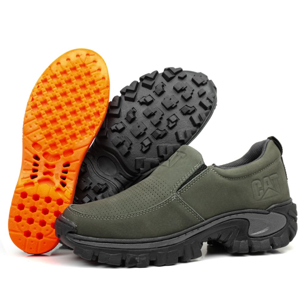 Sapato Tênis Masculino CAT Couro Legítimo Palmilha Gel Anti Impacto Sola Borracha Costurada em Oferta na Shopee