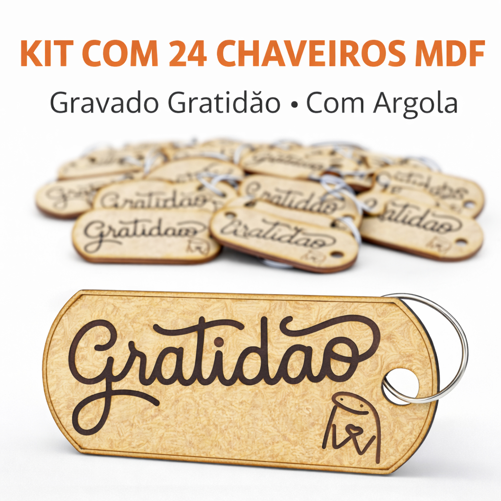 Kit 24 Chaveiros MDF Gratidão Com Argola Tag Lembrancinha Brinde Festa Evento Loja Evento Igreja Top