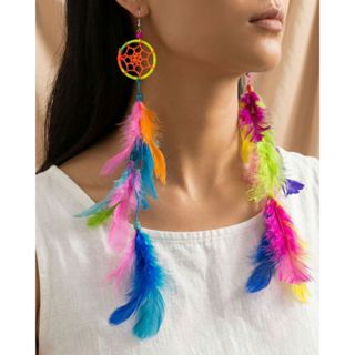 Brinco Filtro dos Sonhos Com Penas Longas em Oferta na Shopee