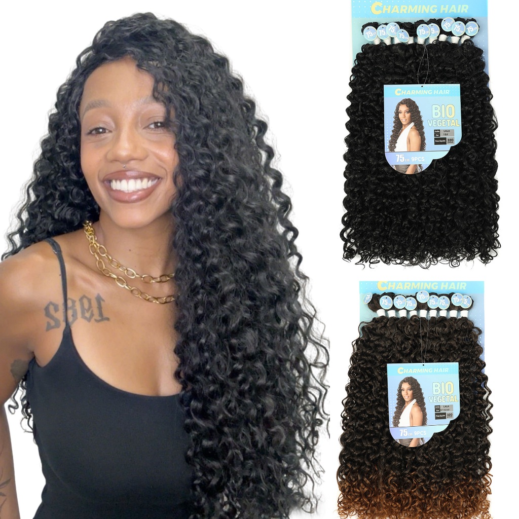 Cabelo Cacheado para Entrelace 75cm 320g 9Pcs Bio Fibra de Alta Qualidade LALA em Oferta na Shopee