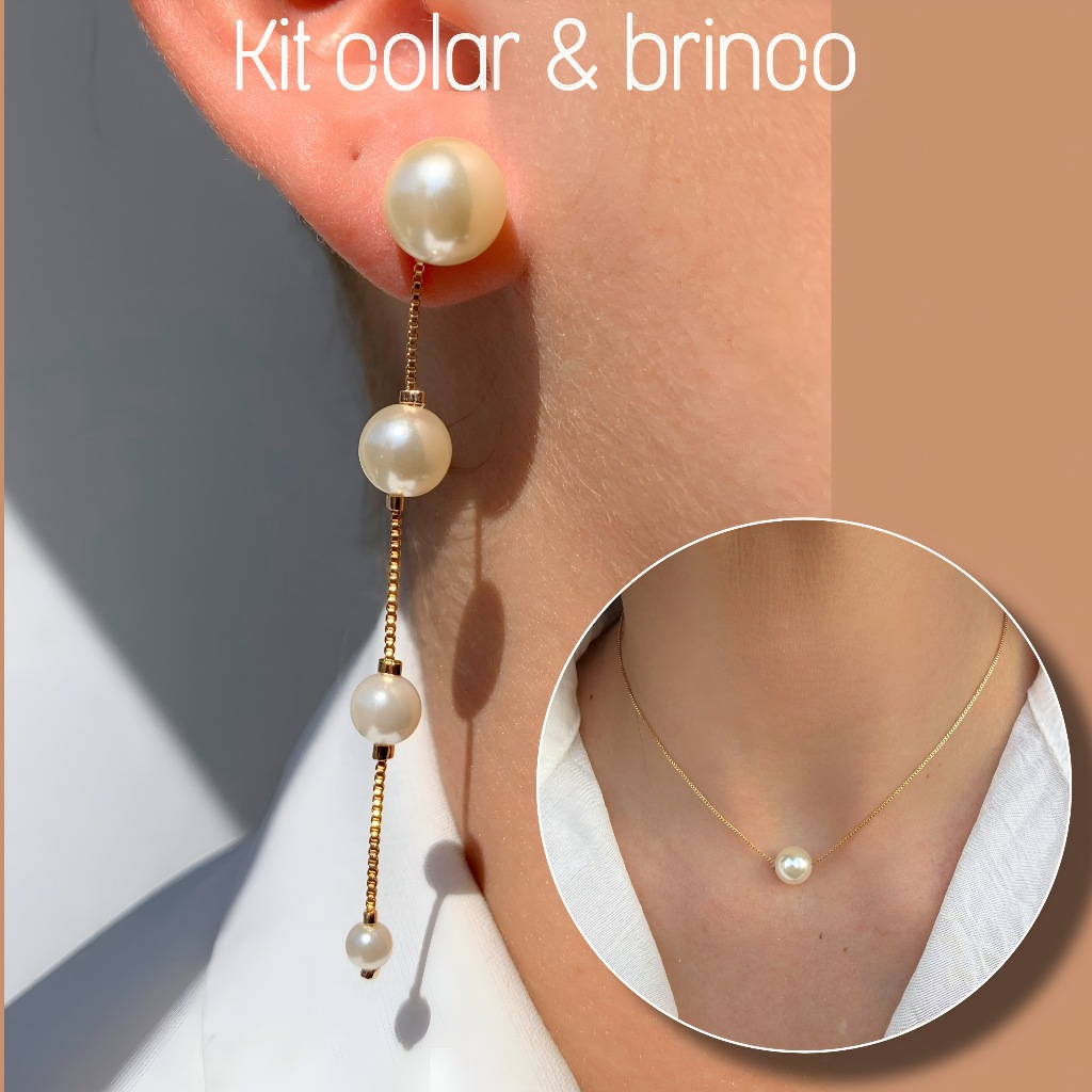 Brinco Feminino Pérola Longo Dourado Banho Ouro 18k em Oferta na Shopee