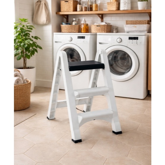 Escada Banco Plástica Dobrável 3 degraus Branca