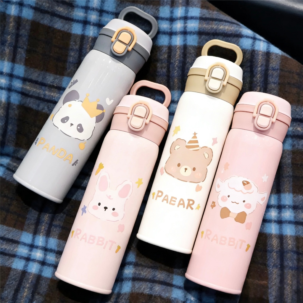 Garrafa Térmica Infantil Cute Panda Urso Coelho 500ml Copo Reutilizável com Tampa Antivazamento em Oferta na Shopee