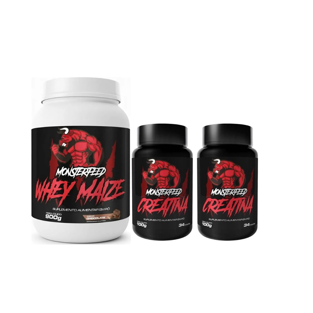 100% Whey Maize 900g + 2x Creatina Monster Monohidratada 100g