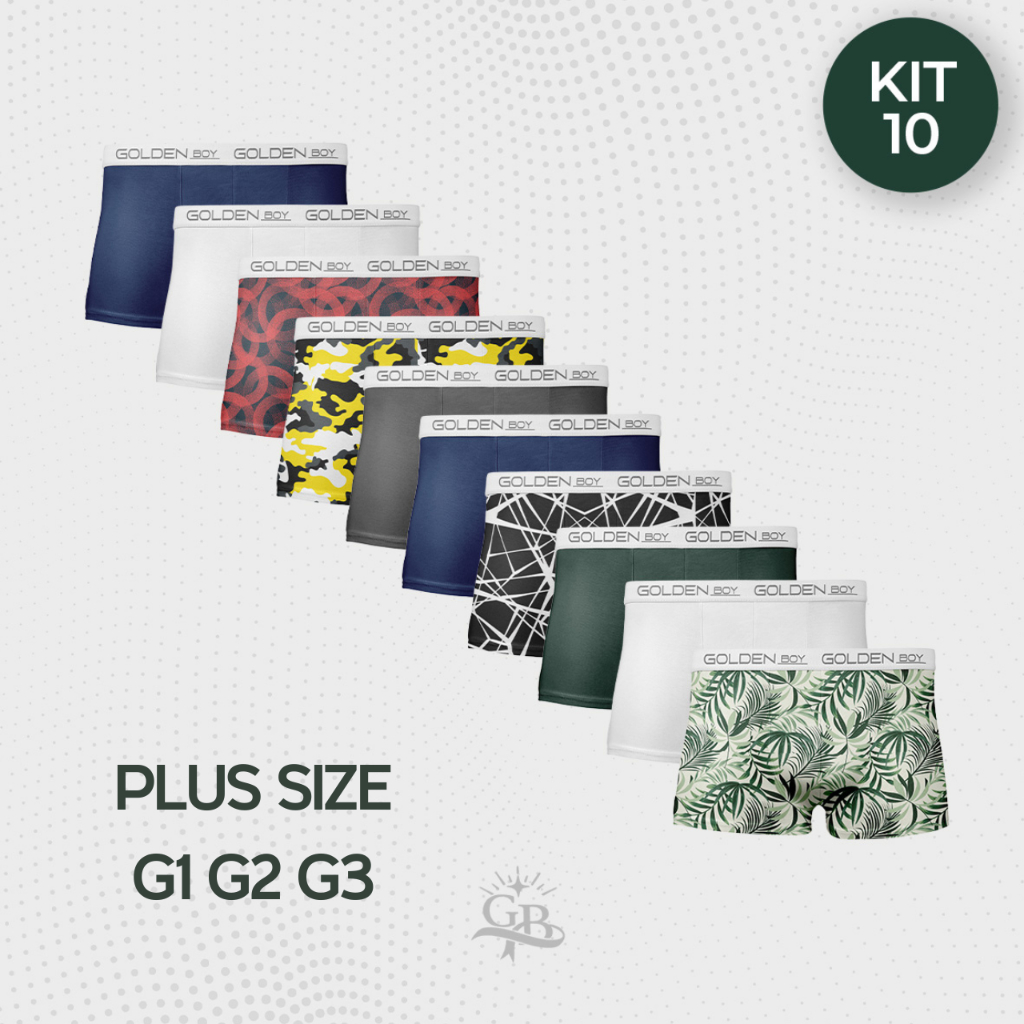 Kit 10, 5, 3 Cuecas Boxer Plus Size Masculina Lisas e Estampadas com Forro 100% Algodão em Oferta na Shopee