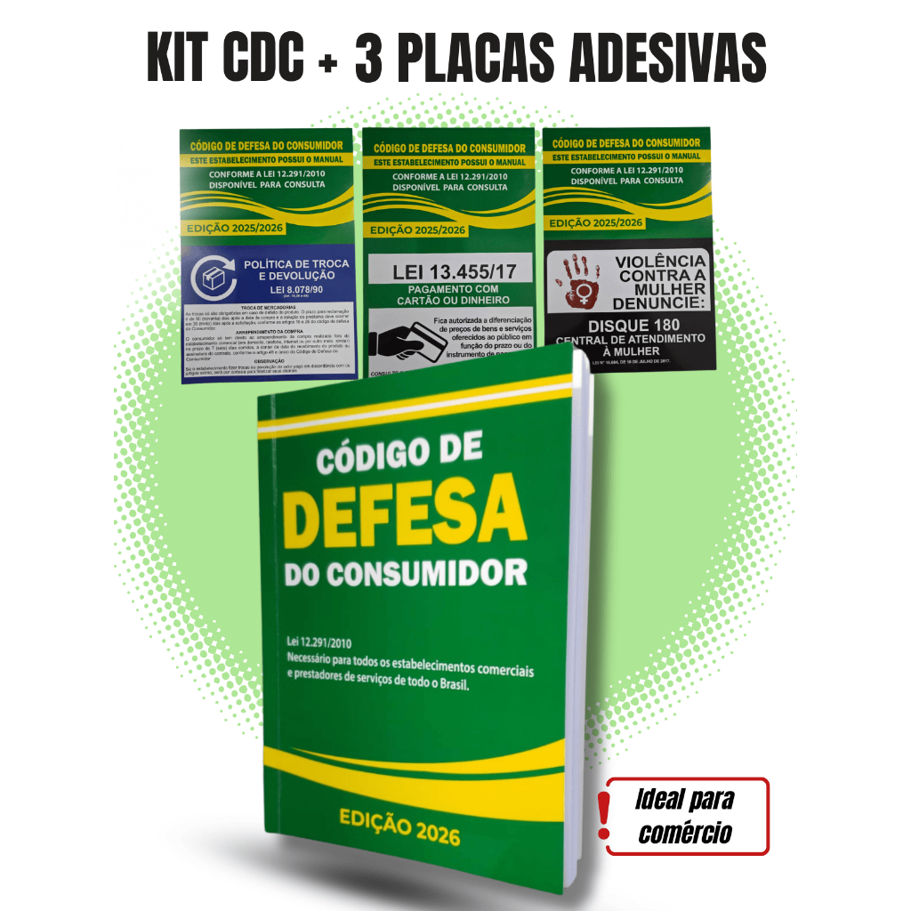 Livro Código de Defesa do Consumidor 2026 + PLACA ADESIVA INFORMATIVA| KIT OU  CDC INDIVIDUAL
