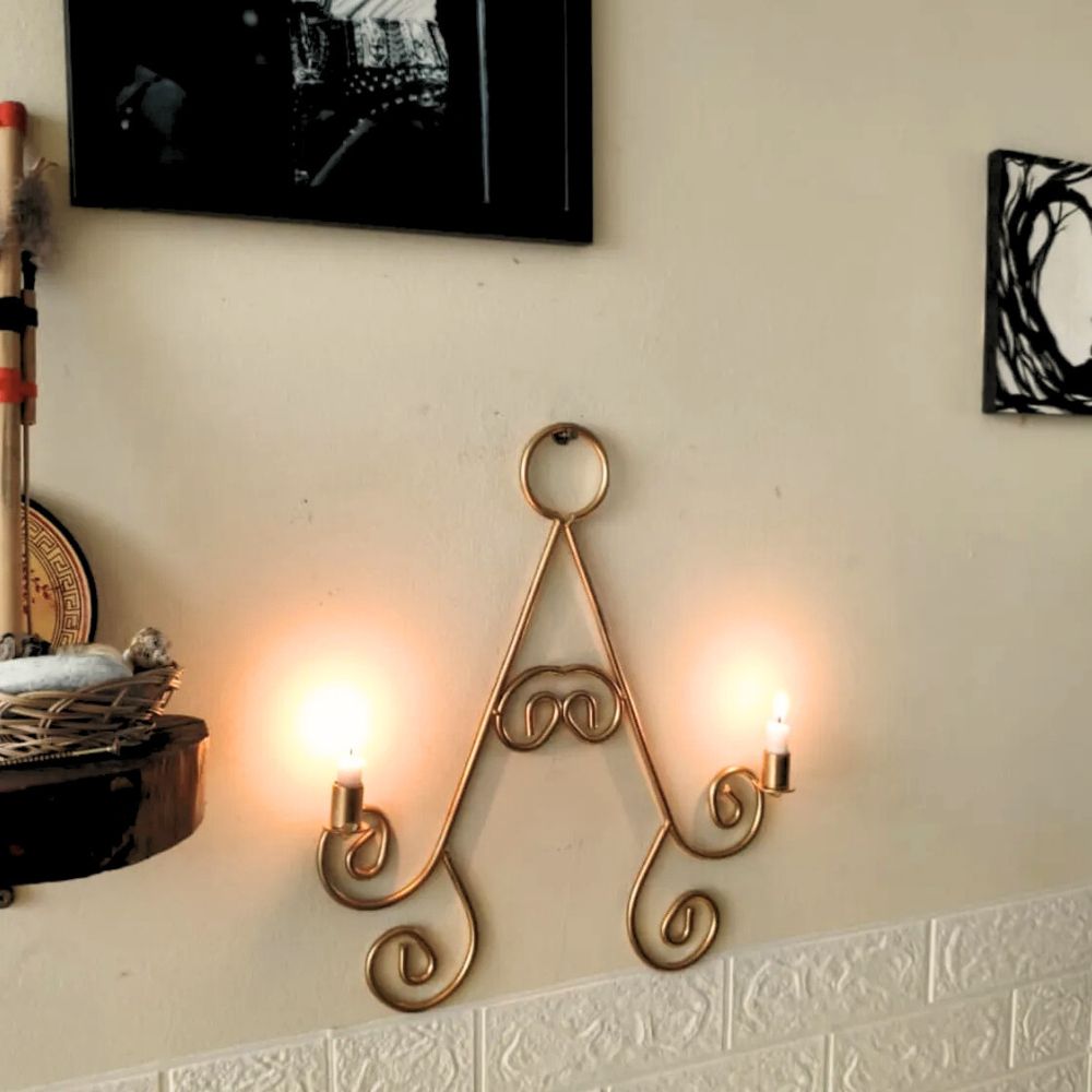Candelabro de Parede Dourado Egípcio Artesanal Ferro |  Castiçal Luminária Luxo 2 Velas WitzSmith
