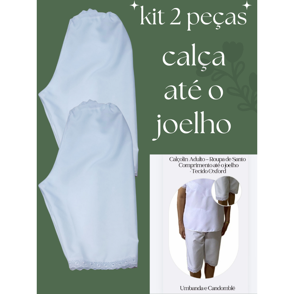 Kit Calçolu Adulto Branco Feminino para Umbanda e Candomblé com Ajuste na Cintura tecido Microfibra. em Oferta na Shopee