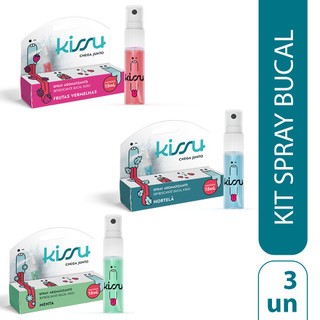 Kit 3 Spray Bucal Kissu – Trio Mix: Hortelã, Menta e Frutas Vermelhas