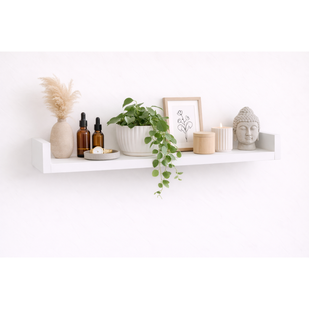 Prateleira U Branca MDF 25mm 90x20 cm – Suporte Invisível | Sala Cozinha Escritório