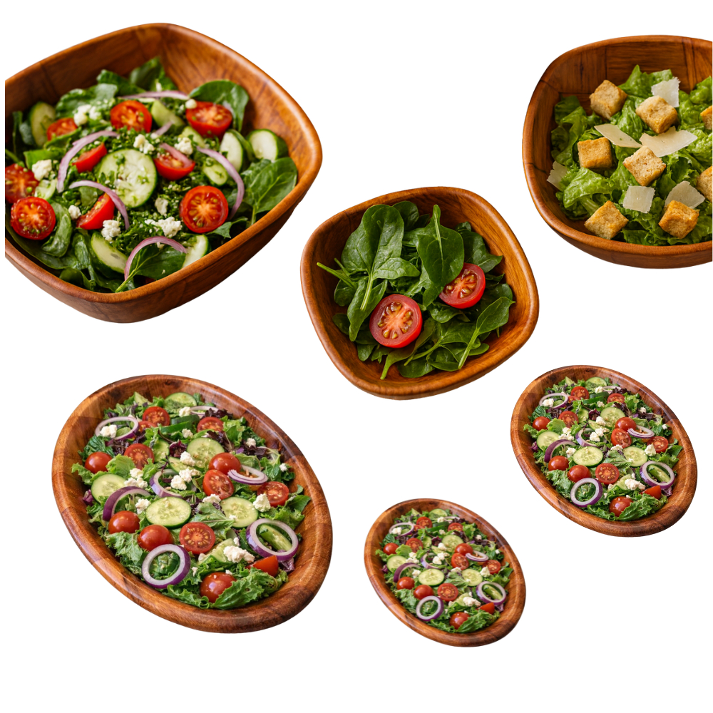 Tigelas Gamelas Bolw Madeira Envernizada Ovais e Quadradas Saladeiras kit com 6 moderno pratico em Oferta na Shopee