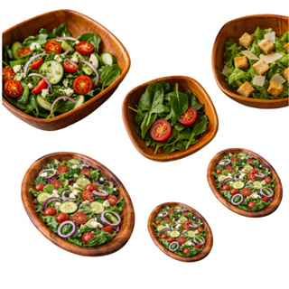 Tigelas Gamelas Bolw Madeira Envernizada Ovais e Quadradas Saladeiras kit com 6 moderno pratico em Oferta na Shopee