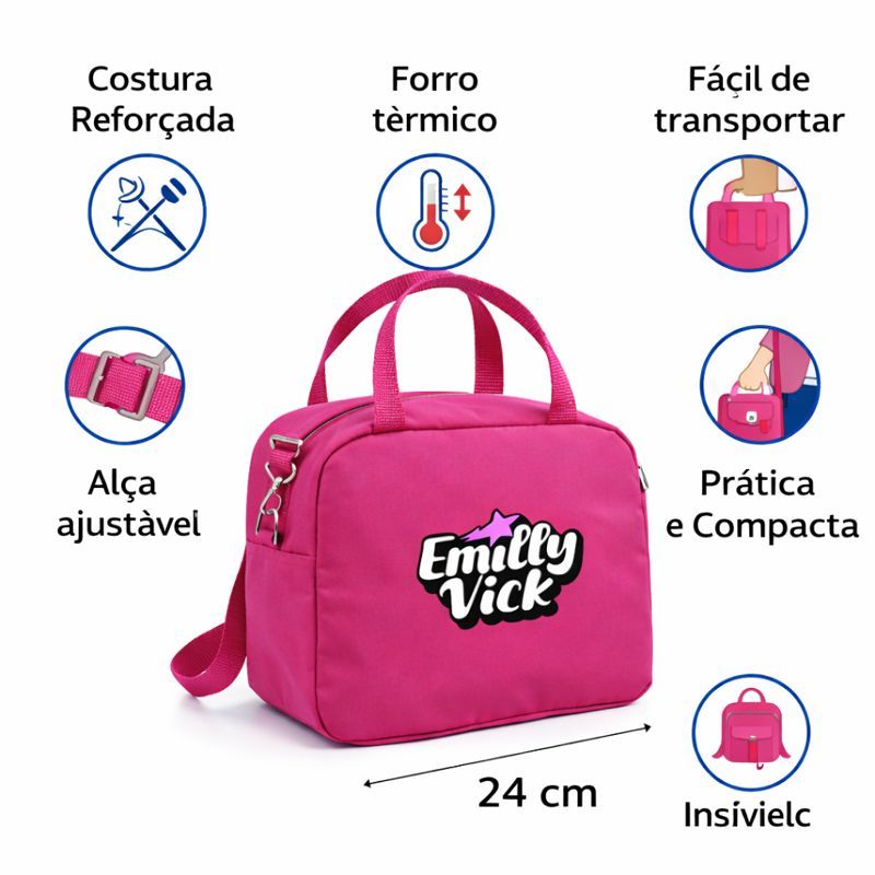 Lancheira Térmica Emilly Vick Mundo Rosa Escolar Meninas Youtuber Com Alça Mantem Lanche Fresco em Oferta na Shopee