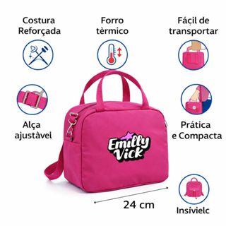 Lancheira Térmica Emilly Vick Mundo Rosa Escolar Meninas Youtuber Com Alça Mantem Lanche Fresco em Oferta na Shopee