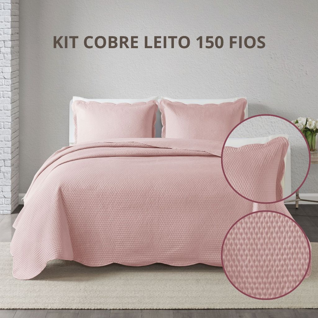 Colcha Cobre Leito King 150 Fios Bordado Matelassê  Porta Travesseiro Milão Corttex em Oferta na Shopee