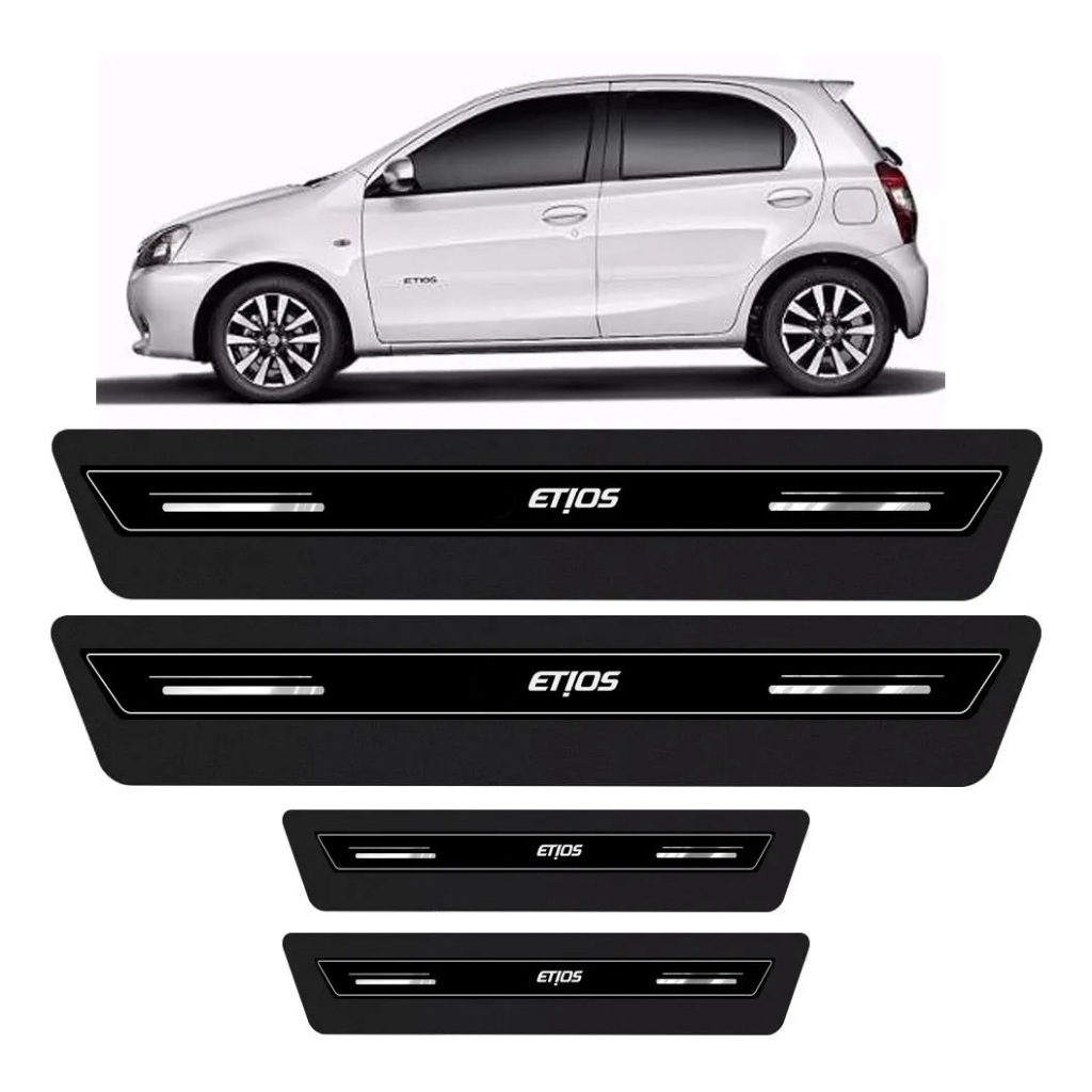 Kit Soleira Resinada Proteção Porta Carro Toyota Etios - Preto