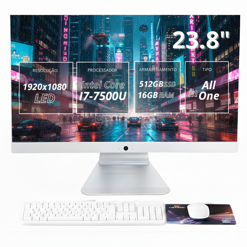 Computador All In One 23.8 Full HD i7 16GB SSD 512GB USB HDMI VGA 60Hz 5ms Webcam Microfone