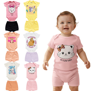 Kit 2 a 10 Peças Conjunto de Bebê Menina Sortido Body Manga curta + Bermuda Roupa para Bebê P - GG em Oferta na Shopee