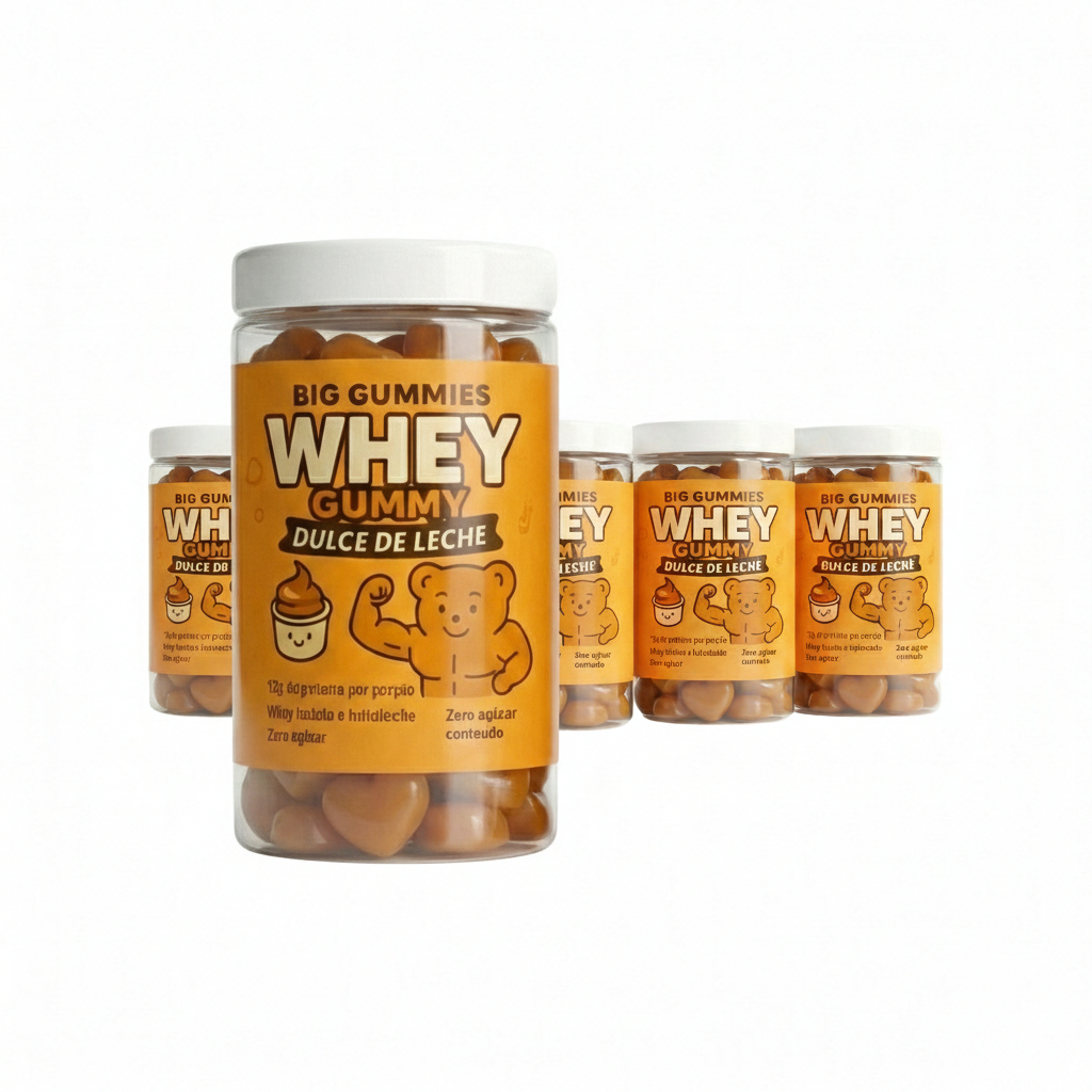 Kit 5un Whey Gummy Big Gummies Doce de Leite 12g de Proteína por dose Perfomance Muscular