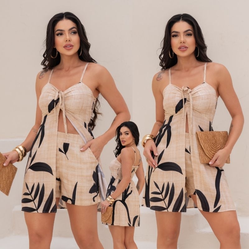 CONJUNTO FEMININO VESTIDO BATA E SHORTS, Elegante Conjunto Social Conforto Estilo-Tecido VISCOLINHO. em Oferta na Shopee