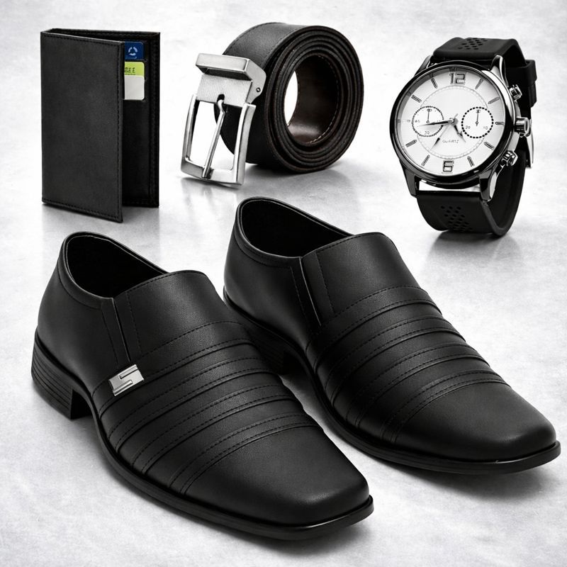 kit Sapato Social Masculino Material Tecnológico Metal Lateral Clássico Fosco Lançamento Com kits ou somente acessórios em Oferta na Shopee