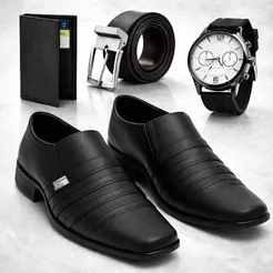 KIT Sapato Masculino Italiano Casual Versátil Formal Classico Esporte Fino + cinto + carteira + relogio