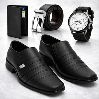 Sapato Masculino Italiano Casual Versátil Formal Classico Esporte Fino + cinto + carteira + relogio