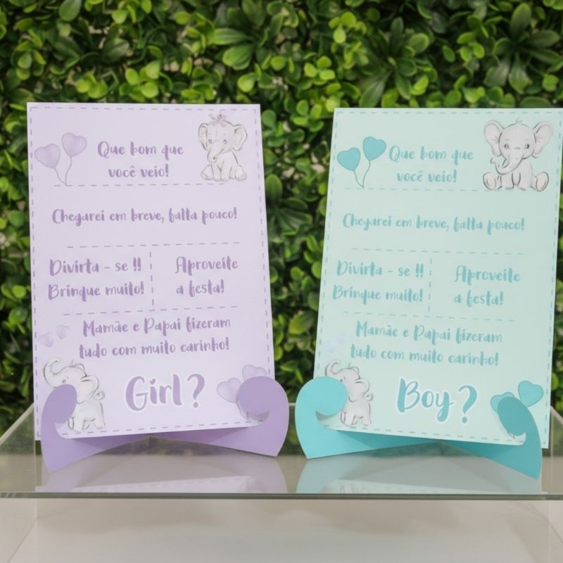 Plaquinha de agradecimento chá revelação - Lembrancinhas de festa infantil