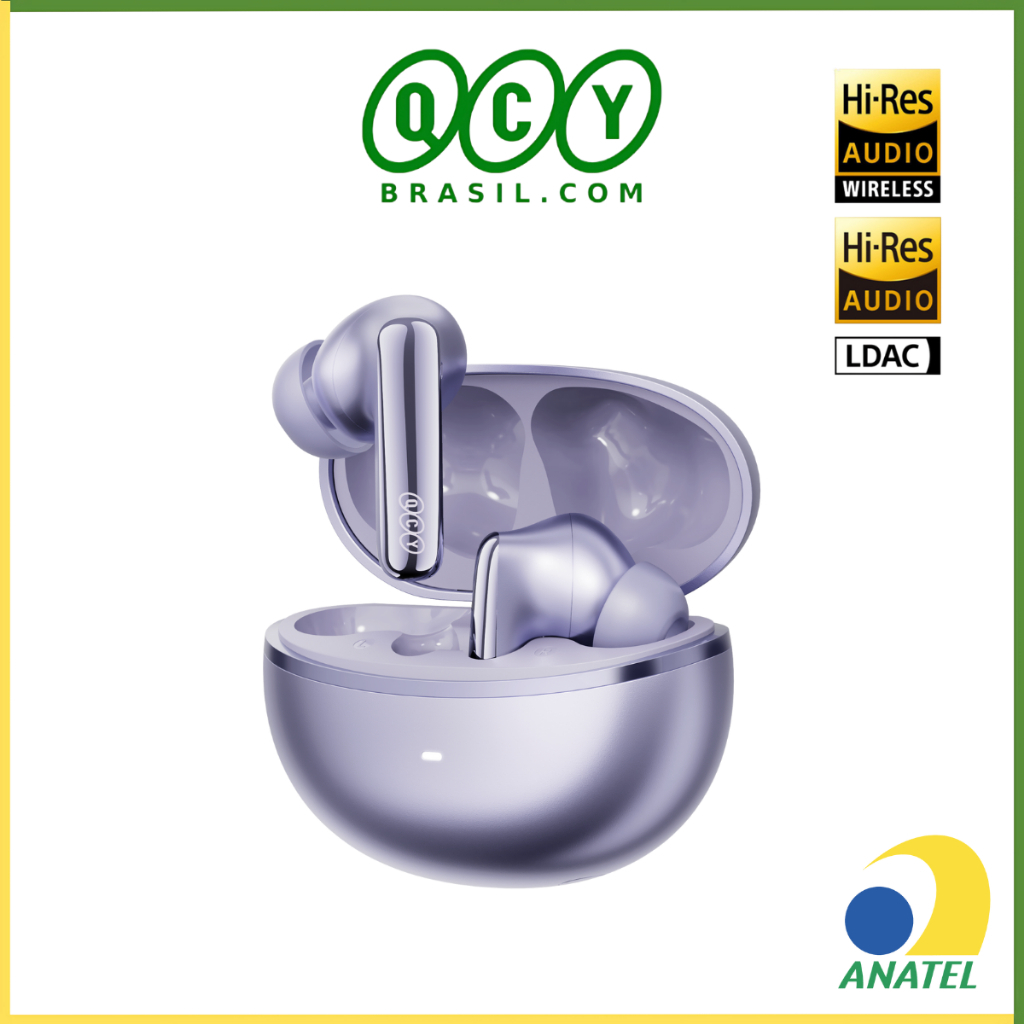 Fone de Ouvido QCY N70 ANC Hi-Res LDAC, Sem Fio Bluetooth 6.0 TWS, Até 50 Horas de Reprodução, Cancelamento de Ruído