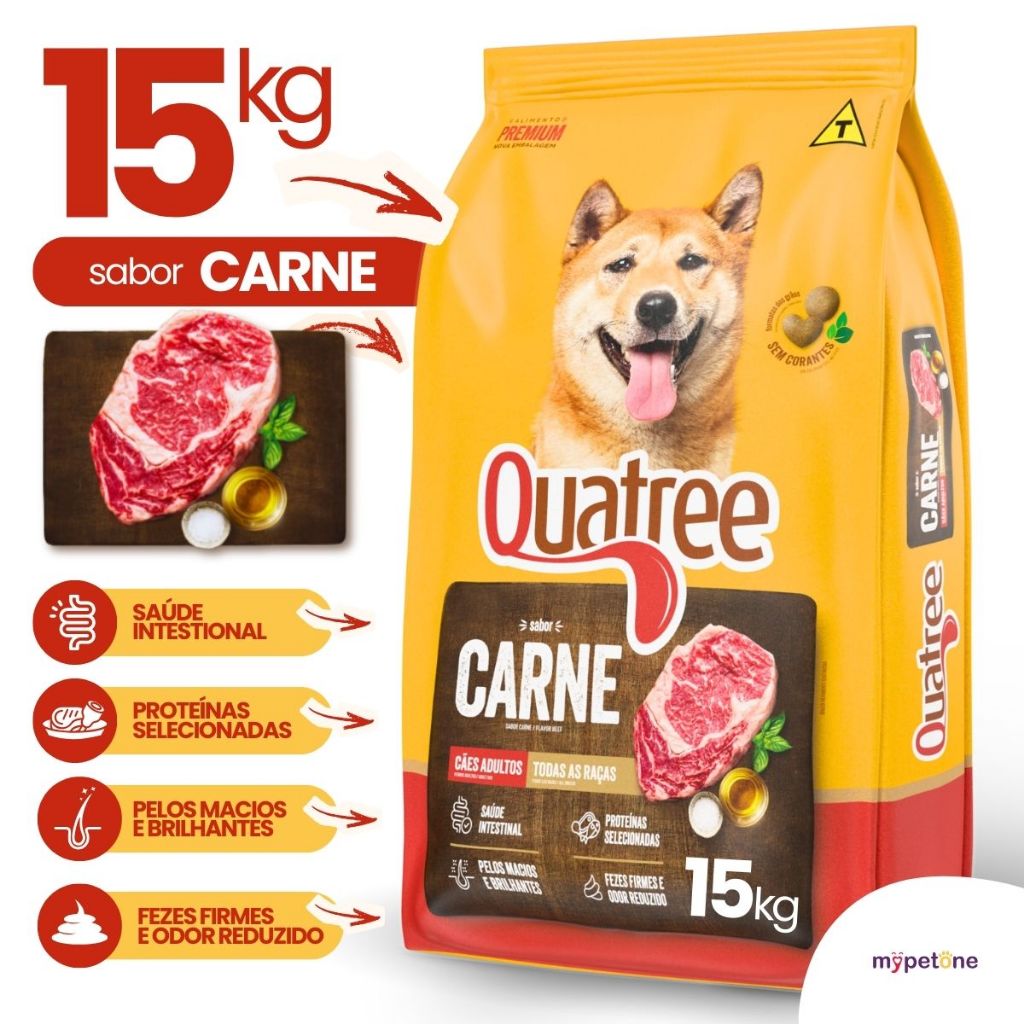 Ração Quatree Gourmet Cães Adultos Carne - 15Kg em Oferta na Shopee