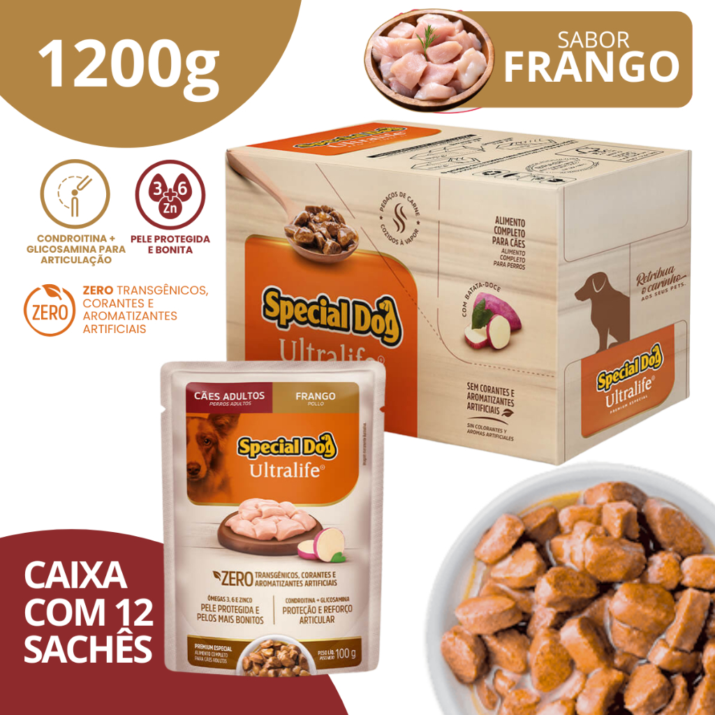 Caixa 12 Sachê Special Dog Ultralife Adultos Sabor Frango - 100g em Oferta na Shopee