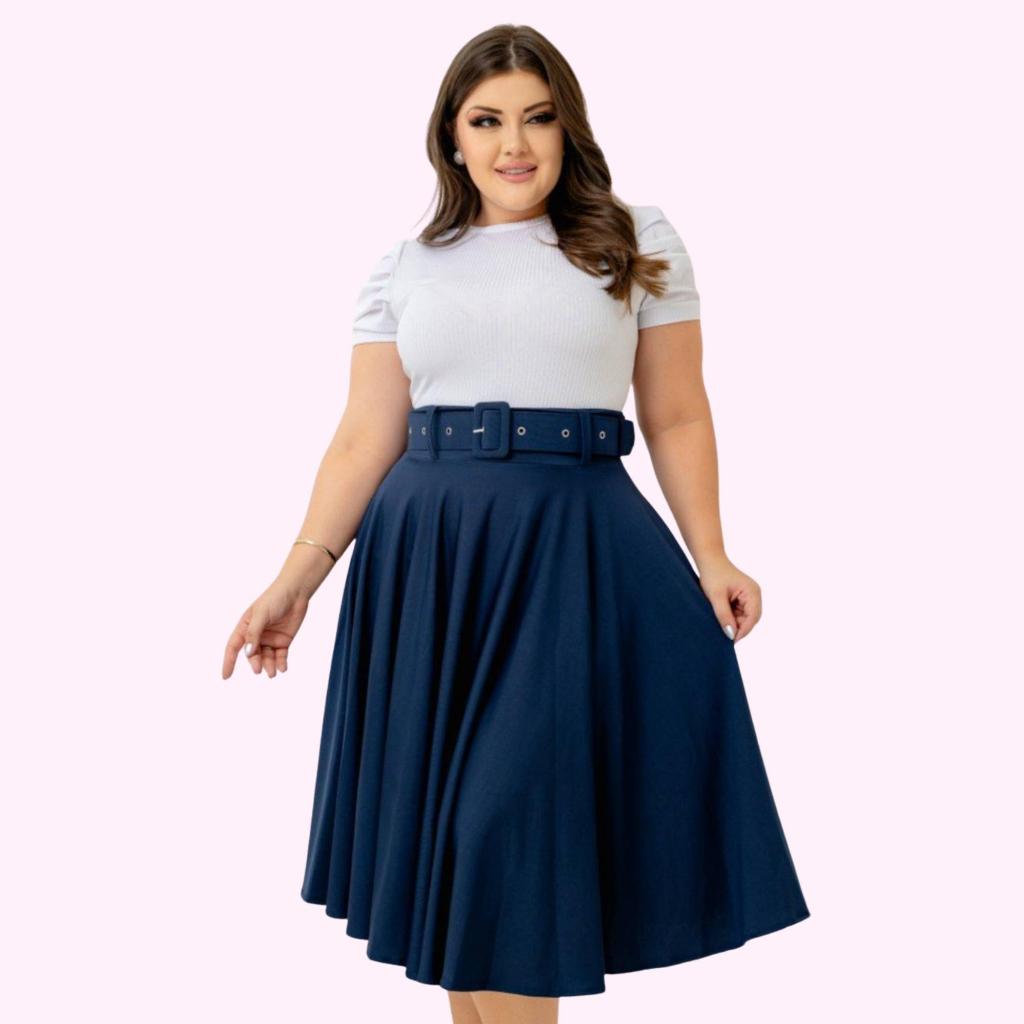 SAIA MIDI ACOMPANHA CINTO MODA MODESTA EXECUTIVA MODA ELEGANTE CAIMENTO MARAVILHOSO em Oferta na Shopee