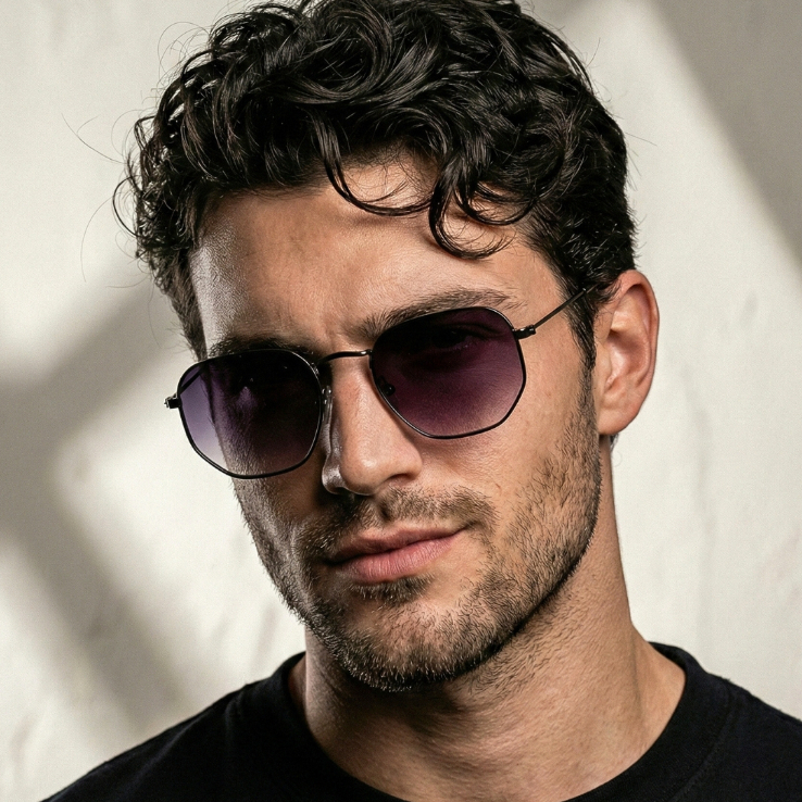 Óculos de Sol Hexagonal Grafite Degradê em Metal Clássico Retrô Vintage Piloto Aviador uv400 Unissex em Oferta na Shopee