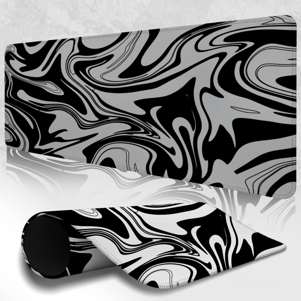 MousePad Speed Gamer Antiderrapante Bordas Costuradas Confortavel Sem Relevos Com Estampa Abstrata Preto E Branco