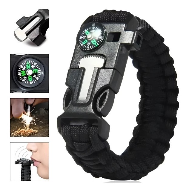 Paracord Bracelete Pederneira Bussola 5 Em 1 (0567)