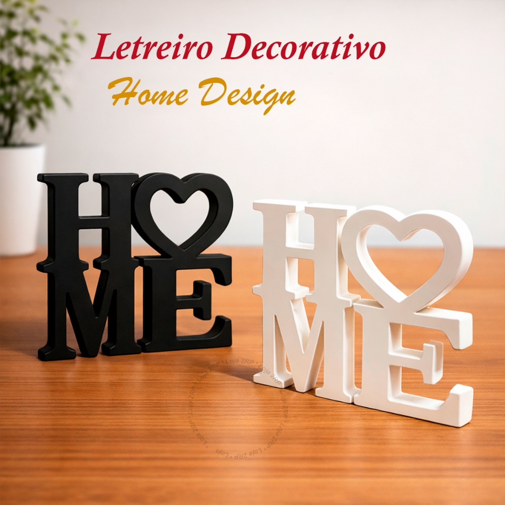 Placa Decorativa Home Letreiro 3D Objeto Decorativo Casa Sala Escritório Estante Enfeite Moderno