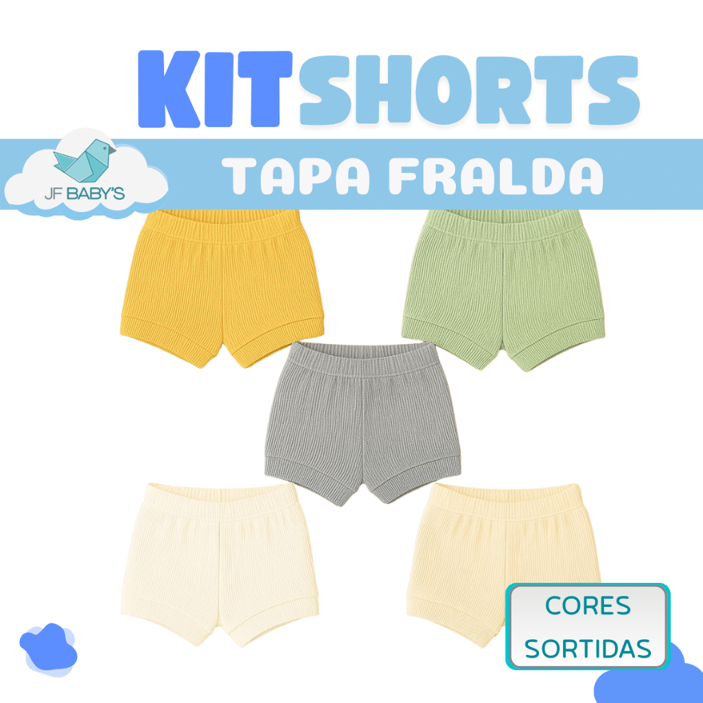 1/3 Shorts Tapa Fraldas Ribana Bebê Menino Menina Infantil Algodão Coloridos Sortidos