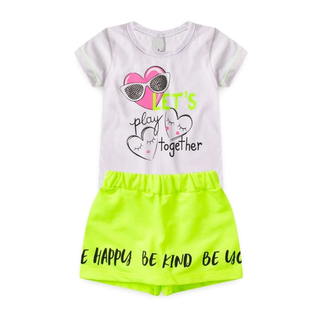 Conjunto infantil menina blusa branca short saia verde 02 ao 12 anos look menina